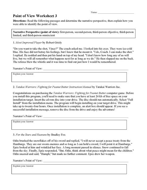 point of view worksheet 3